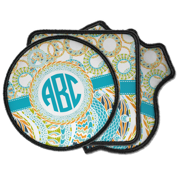Custom Teal Circles & Stripes Iron on Patches (Personalized)