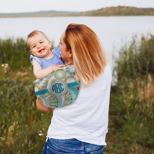 Teal Circles & Stripes Peanut Shaped Burp - Lifestyle