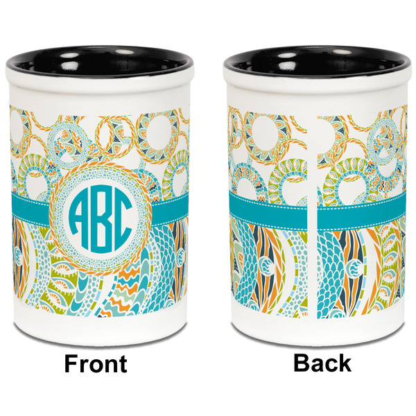 Teal Circles & Stripes Pencil Holder - Black - approval