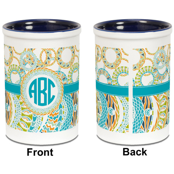 Teal Circles & Stripes Pencil Holder - Blue - approval