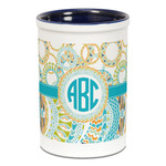Teal Circles & Stripes Ceramic Pencil Holders - Blue