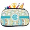 Teal Circles & Stripes Neoprene Pencil Case - Medium w/ Monogram