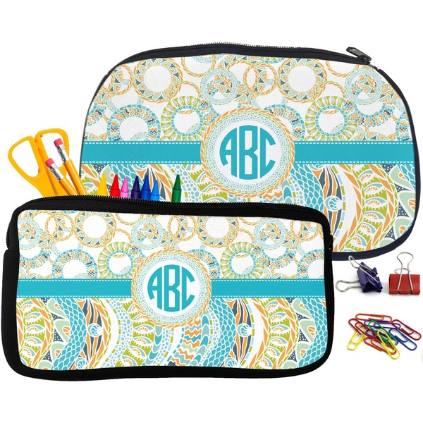 Teal Circles & Stripes Pencil / School Supplies Bags Small and Medium