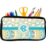 Teal Circles & Stripes Neoprene Pencil Case - Small w/ Monogram