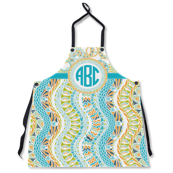 Custom Teal Circles & Stripes Apron Without Pockets w/ Monogram