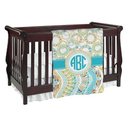 Teal Circles & Stripes Baby Blanket (Double Sided) (Personalized)