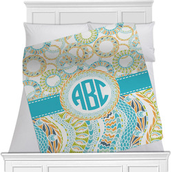 Teal Circles & Stripes Minky Blanket - 40"x30" - Single Sided w/ Monogram