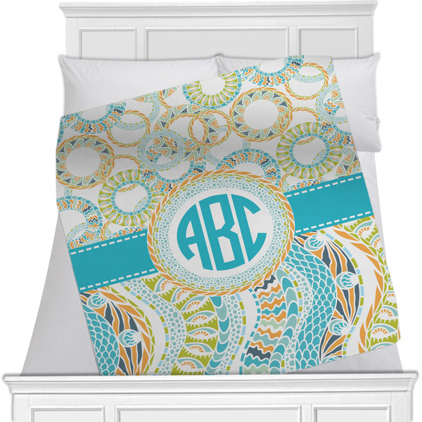 Custom Teal Circles & Stripes Minky Blanket (Personalized)