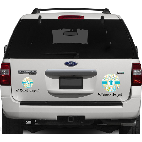 Teal Circles & Stripes Personalized Car Magnets on Ford Explorer