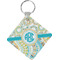 Teal Circles & Stripes Diamond Plastic Keychain w/ Monogram