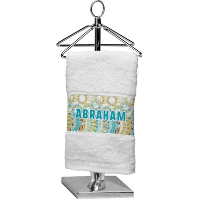 Teal Circles & Stripes Cotton Finger Tip Towel (Personalized)