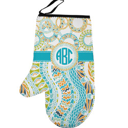 Teal Circles & Stripes Left Oven Mitt (Personalized)