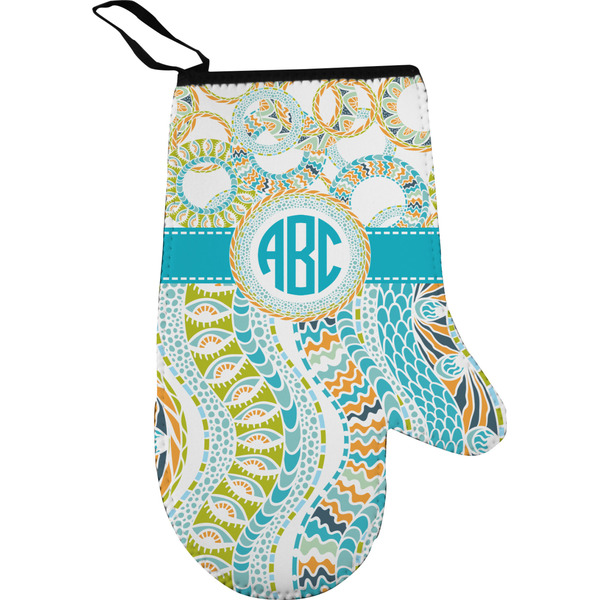 Custom Teal Circles & Stripes Oven Mitt (Personalized)