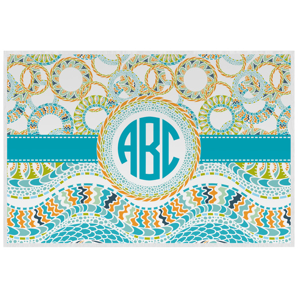 Teal Circles & Stripes Personalized Placemat (Back)