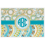 Teal Circles & Stripes Laminated Placemat w/ Monogram
