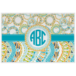 Teal Circles & Stripes Laminated Placemat w/ Monogram