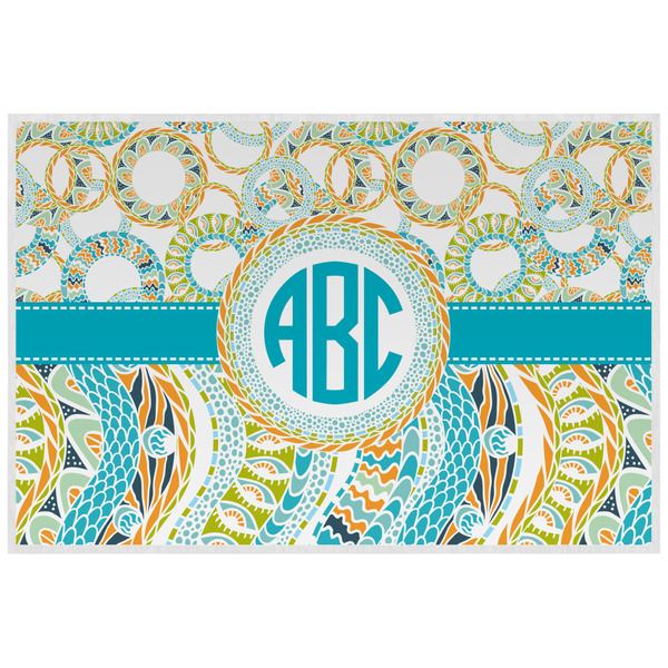 Custom Teal Circles & Stripes Laminated Placemat w/ Monogram