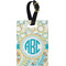 Teal Circles & Stripes Plastic Luggage Tag - Rectangular w/ Monogram