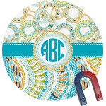 Teal Circles & Stripes Round Fridge Magnet (Personalized)