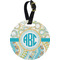 Teal Circles & Stripes Plastic Luggage Tag - Round (Personalized)