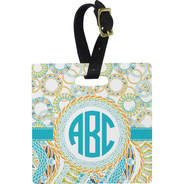 Teal Circles & Stripes Personalized Square Luggage Tag