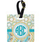 Teal Circles & Stripes Plastic Luggage Tag - Square w/ Monogram