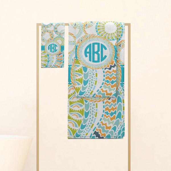 Teal Circles & Stripes Personalized Towel Set