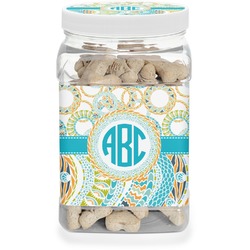 Teal Circles & Stripes Dog Treat Jar (Personalized)