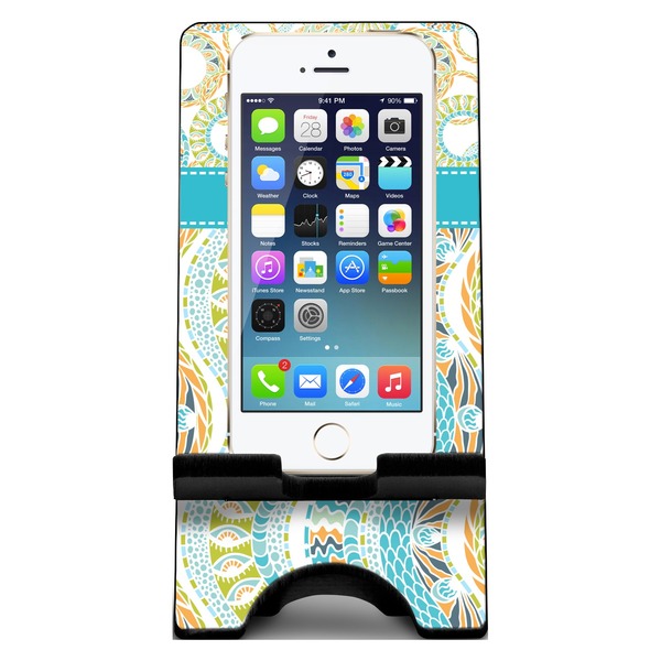 Teal Circles & Stripes Phone Stand w/ Phone