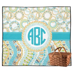 Teal Circles & Stripes Outdoor Picnic Blanket (Personalized)