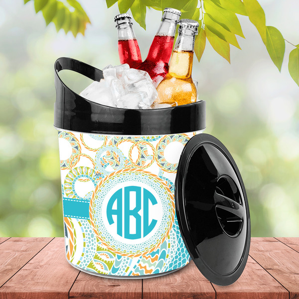 Teal Circles & Stripes Plastic Ice Bucket - LIFESTYLE
