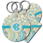 Teal Circles & Stripes Plastic Keychain (Personalized)