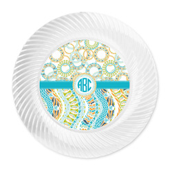 Teal Circles & Stripes Plastic Party Dinner Plates - 10" (Personalized)