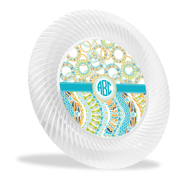 Custom Teal Circles & Stripes Plastic Party Dinner Plates - 10" (Personalized)