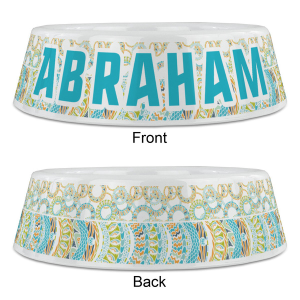 Teal Circles & Stripes Plastic Pet Bowls - Large - APPROVAL