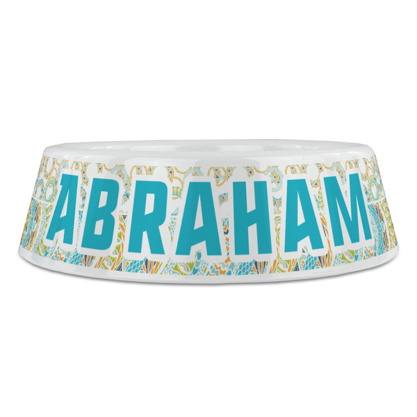 Teal Circles & Stripes Plastic Pet Bowls - Large - FRONT