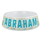 Teal Circles & Stripes Plastic Dog Bowl - Large (Personalized)