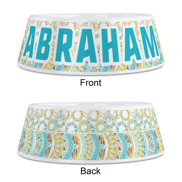 Teal Circles & Stripes Plastic Pet Bowls - Medium - APPROVAL