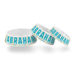 Teal Circles & Stripes Plastic Dog Bowl (Personalized)