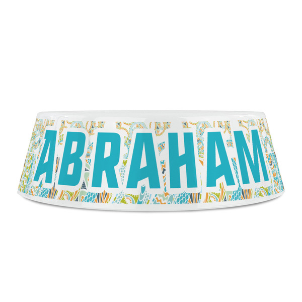 Teal Circles & Stripes Plastic Pet Bowls - Small - FRONT