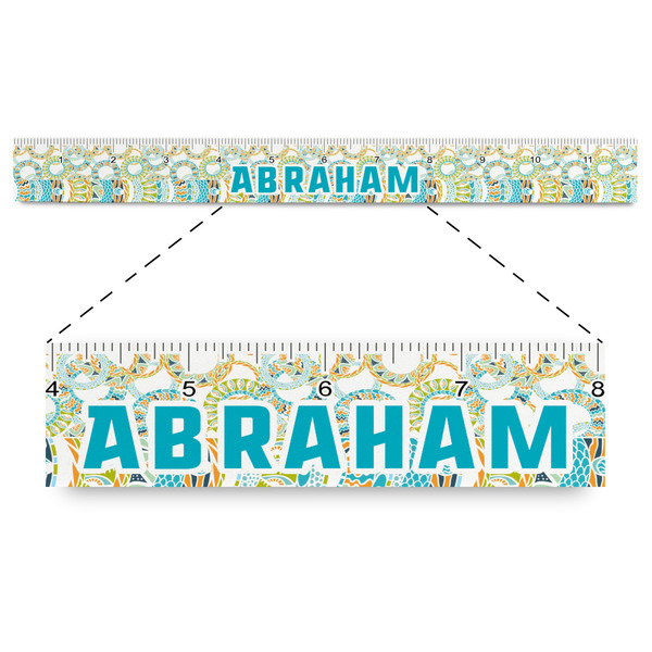 Custom Teal Circles & Stripes Plastic Ruler - 12" (Personalized)