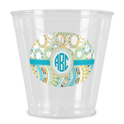 Teal Circles & Stripes Plastic Shot Glass (Personalized)