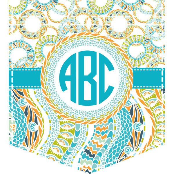 Custom Teal Circles & Stripes Iron On Faux Pocket (Personalized)