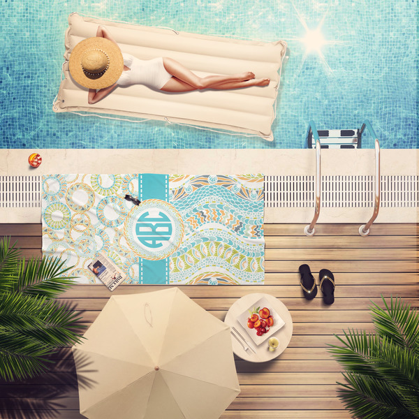 Teal Circles & Stripes Pool Towel Lifestyle