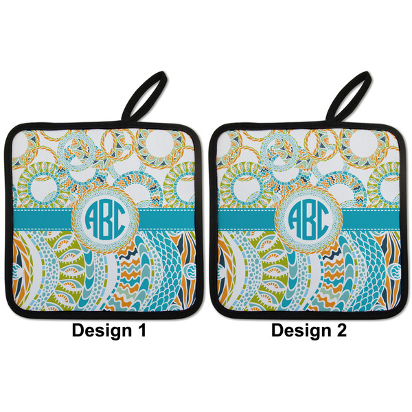 Teal Circles & Stripes Pot Holders - Set of 2 APPROVAL