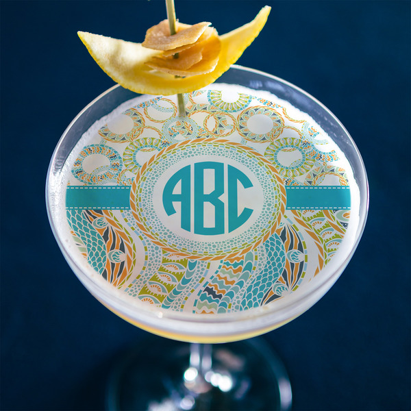 Teal Circles & Stripes Printed Drink Topper - XLarge - In Context