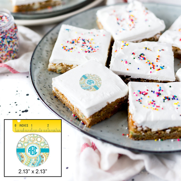 Teal Circles & Stripes Printed Icing Circle - Small - In Context