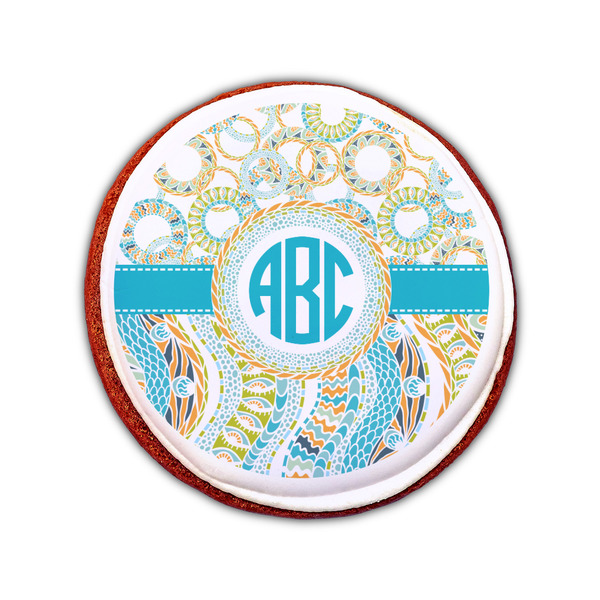 Teal Circles & Stripes Printed Icing Circle - Small - On Cookie