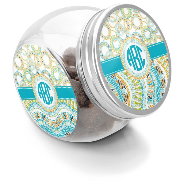 Custom Teal Circles & Stripes Puppy Treat Jar (Personalized)