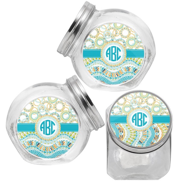 Teal Circles & Stripes Puppy Treat Jar - Top Left Right